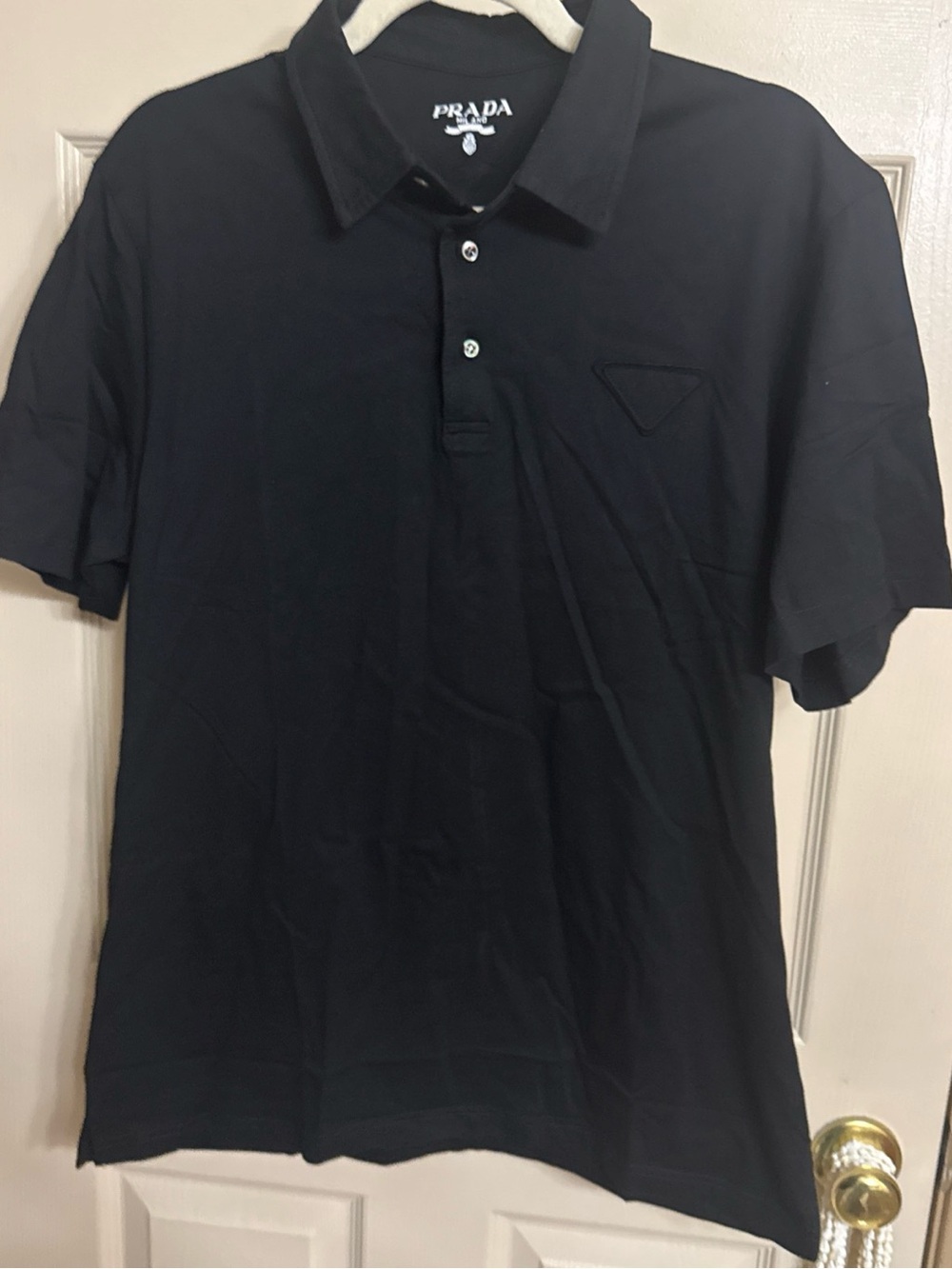 Prada Black Men's Polo with Subtle Triangle Logo Size XL Slim Fit